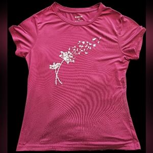 SHEIN Maroon Short Sleeve Tee with White Floral Design